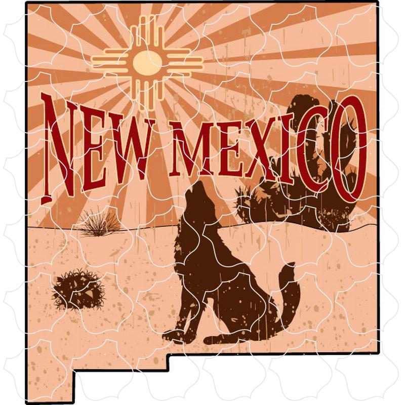 New Mexico Zia Sun & Coyote State Shape
