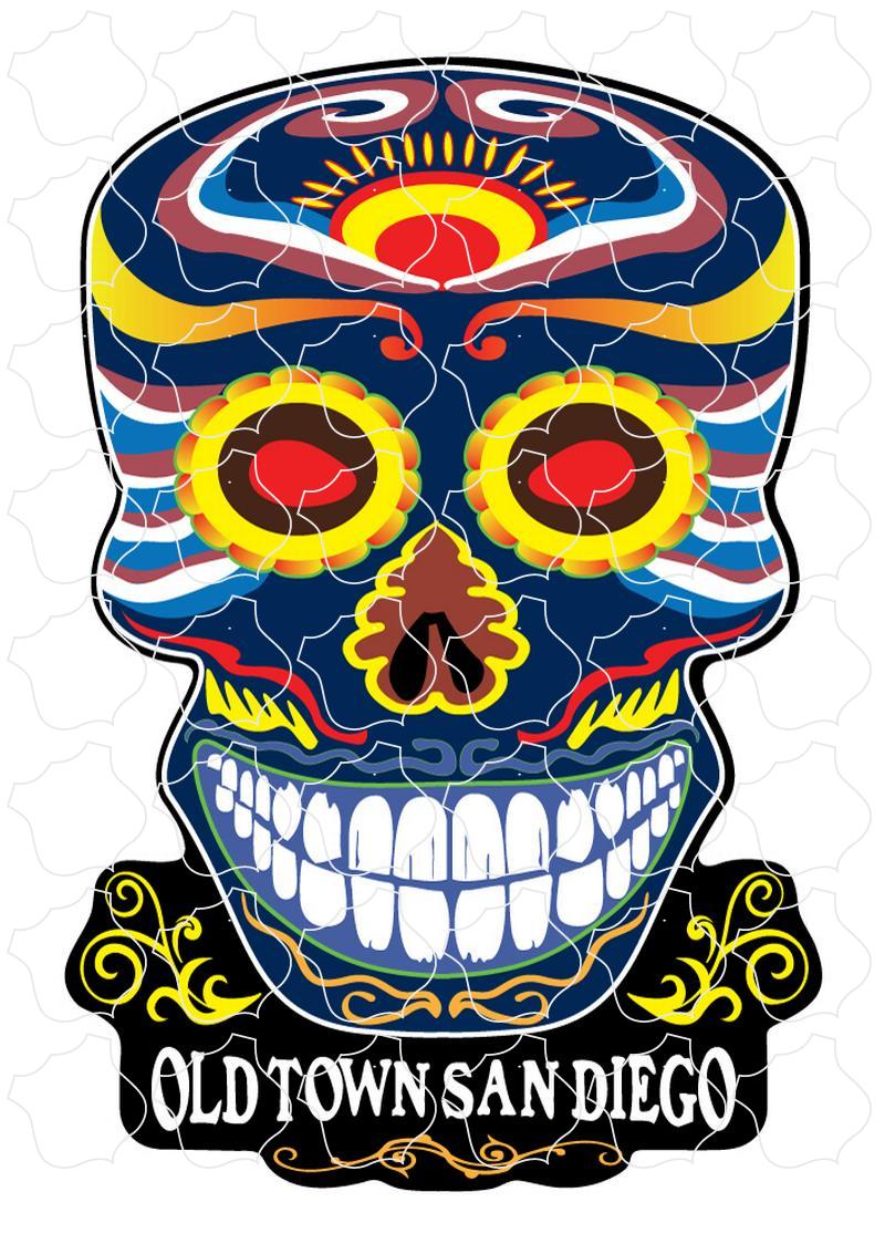 Old town San Diego Navy Blue & Yellow Sugar Skull With Black Base