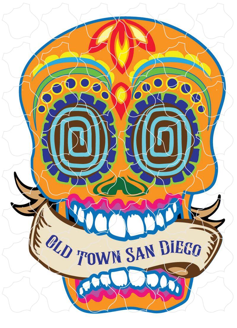 Old town San Diego Orange Sugar Skull Banner in Teeth