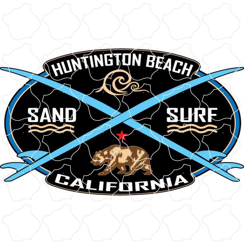 Huntington Beach, California Sand Surf Wave Bear Crossing Boards
