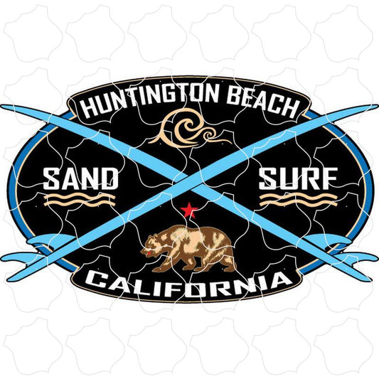 Huntington Beach, California Sand Surf Wave Bear Crossing Boards