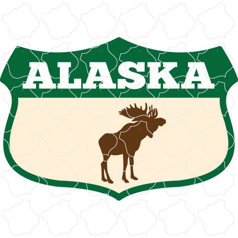 Alaska Alaska Moose Silhouette On Green Wide Shield