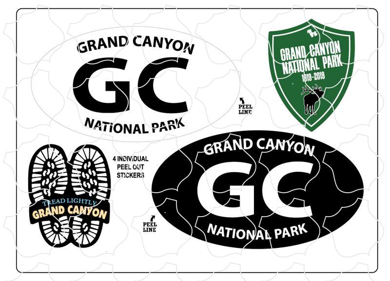 Grand Canyon National Park Ovals, Greek Elk Shield, Boot prints 4 Up Sticker Sheet