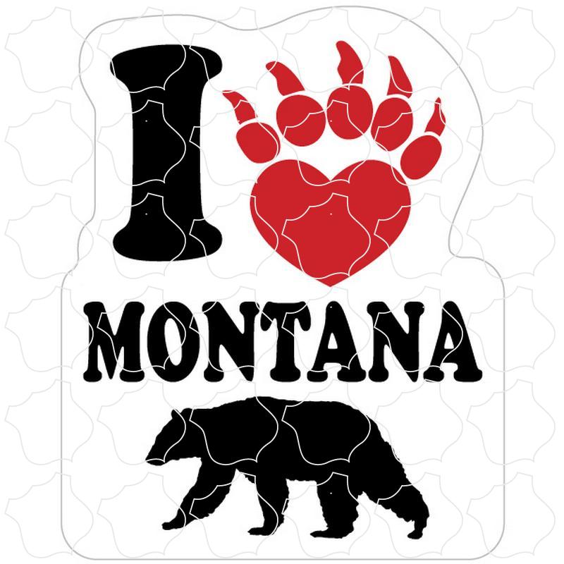 Montana I Heart with Bear Paw and Bear
