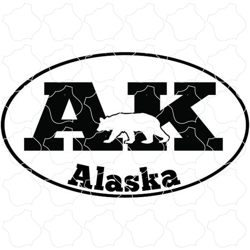 Alaska, AK Black White Euro Oval