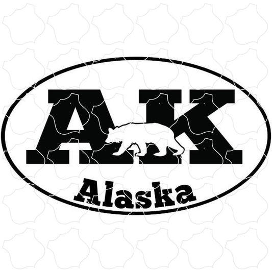 Alaska, AK Black White Euro Oval