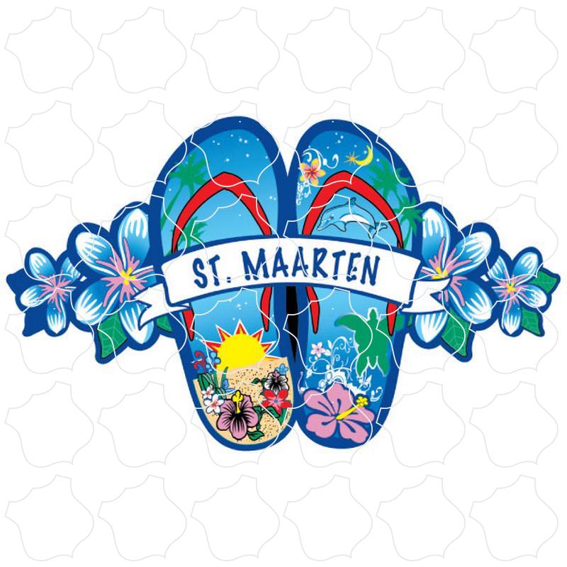St Maarten Blue Flower Flip Flops