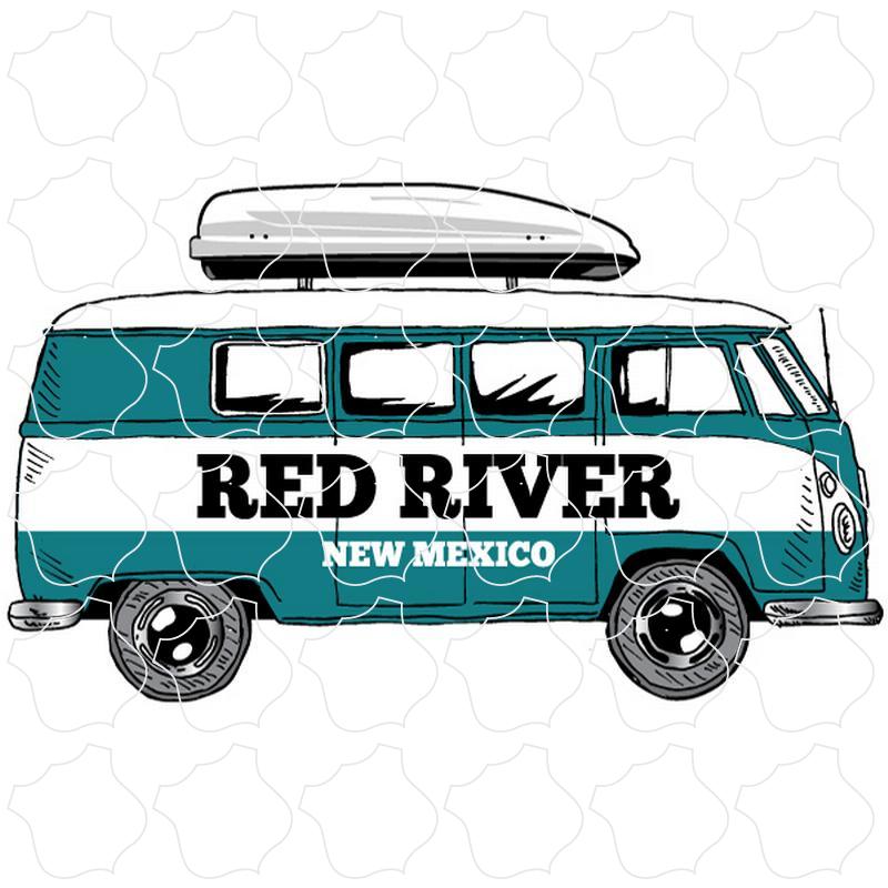 Red River, New Mexico Teal Bus Side View Camper