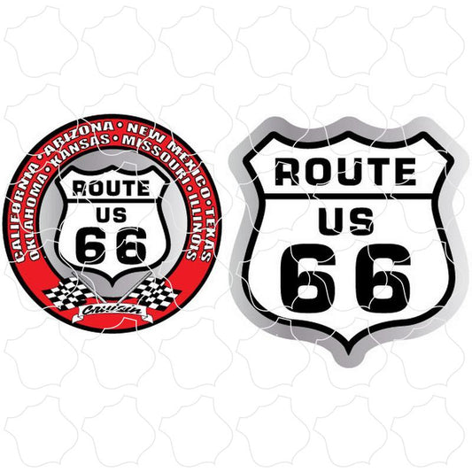 Route 66 Red Circle and Shield 2 Up Sticker Sheet