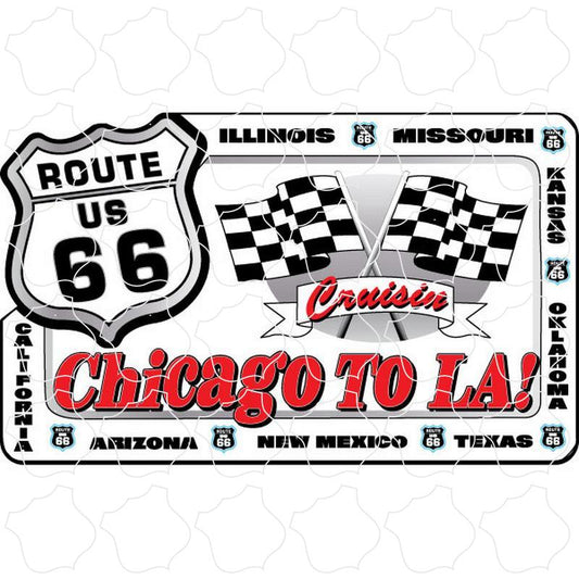 Route 66 Chicago To LA License Plate