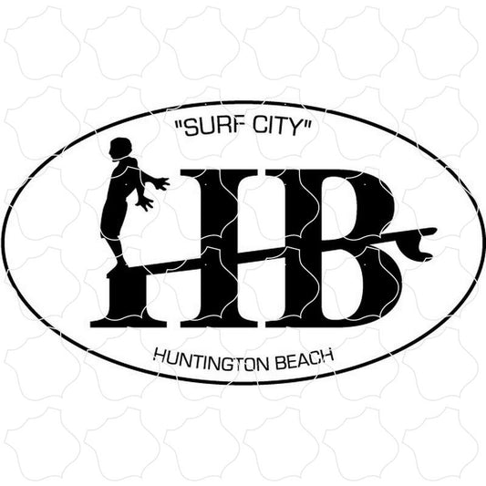 Huntington Beach Long Board Surfer Euro Oval