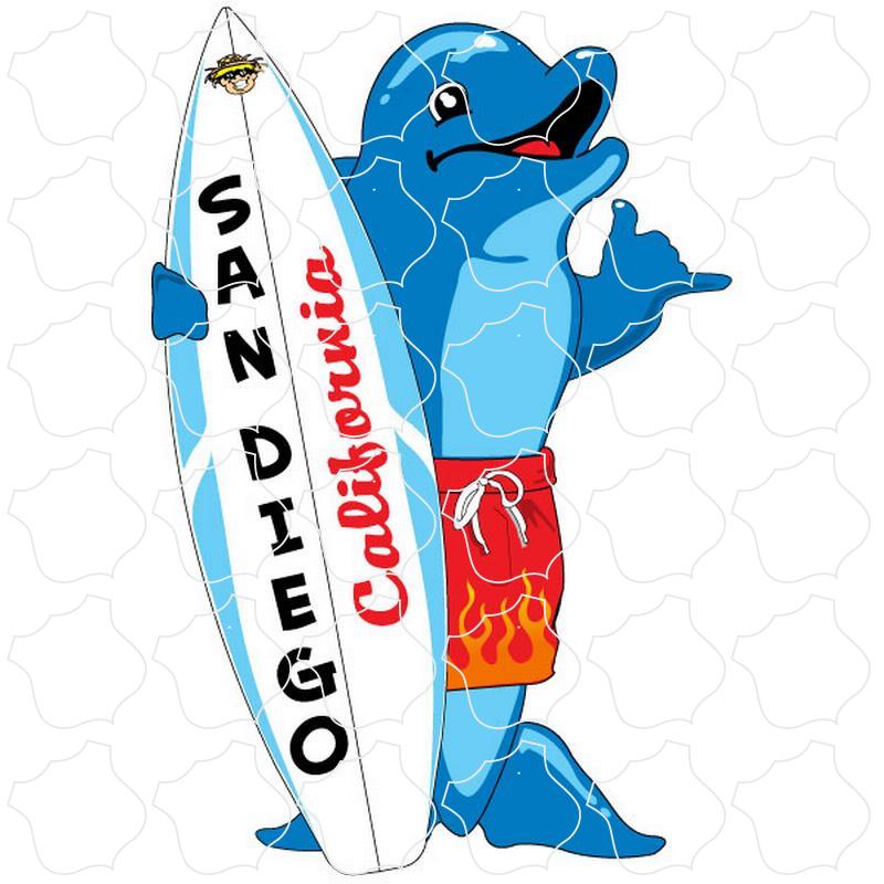 San Diego, California Standing Surfboard Dolphin