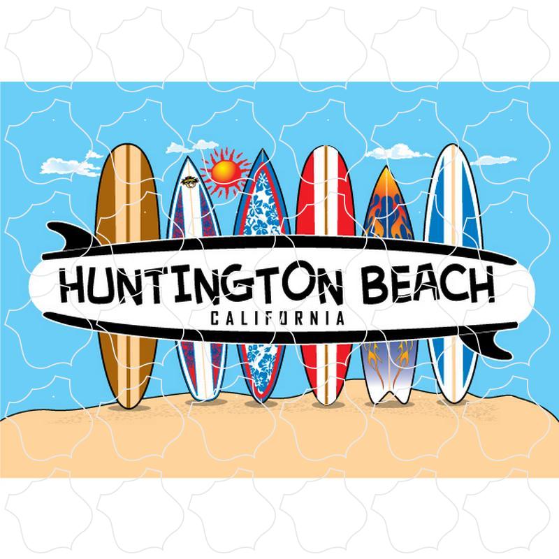 Huntington Beach, California 6 Standing Surfboards
