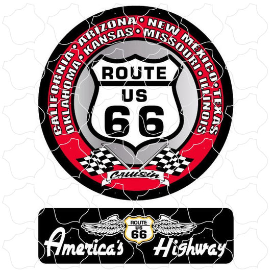 Route 66 Red Round and Highway Strip