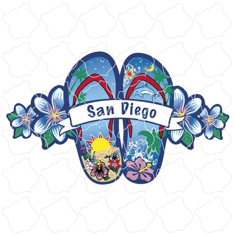 San Diego Blue Flower Flip Flops