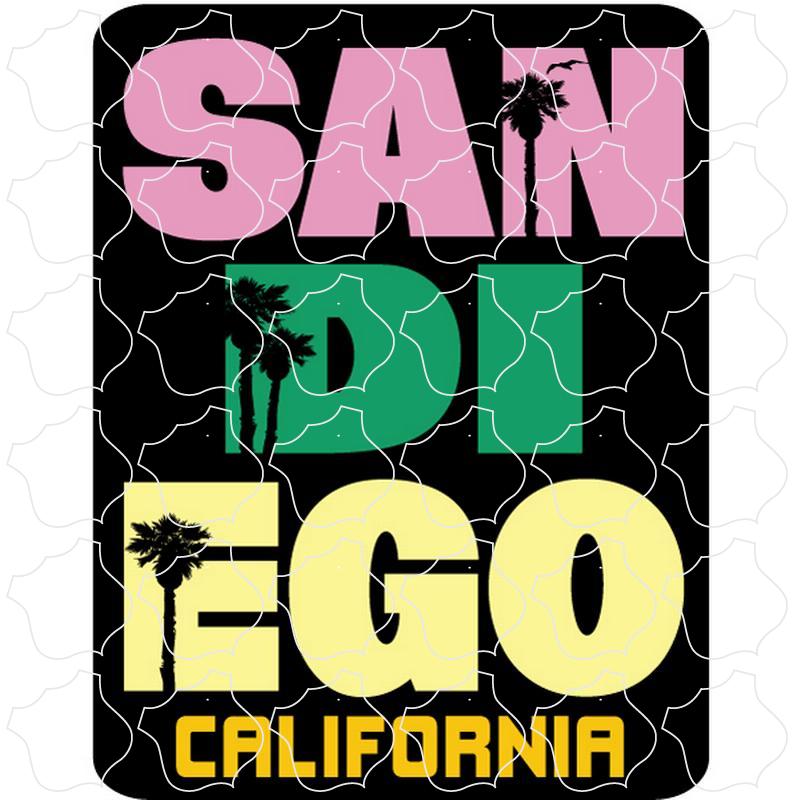 San Diego, California Pastel Palm Tree Stacked Lettering