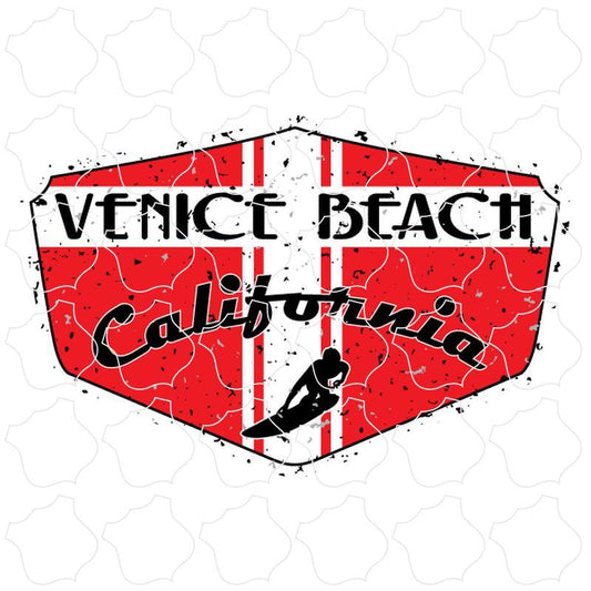 Venice Beach, CA Red Distressed Surfer Shield