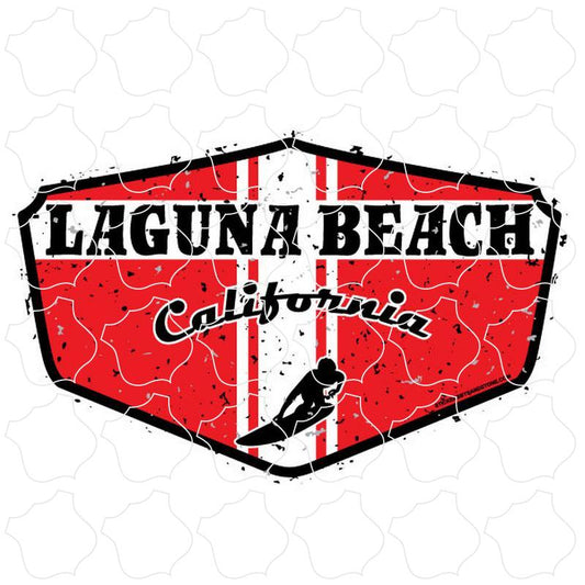 Laguna Beach, CA Laguna Beach, CA - Red Distressed Shield With Surfer