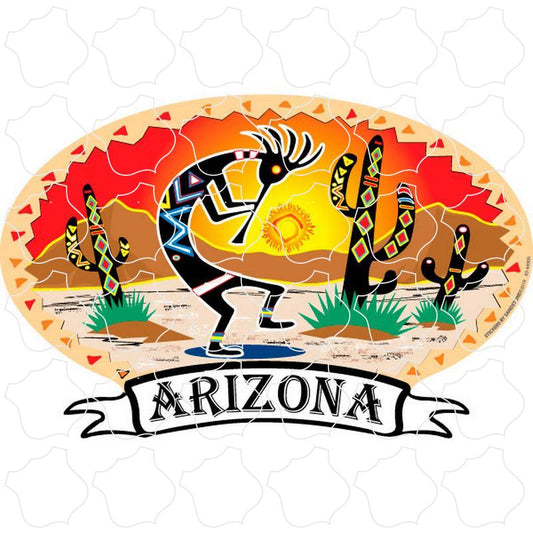 Arizona Kokopelli Desert Scene Banner Oval