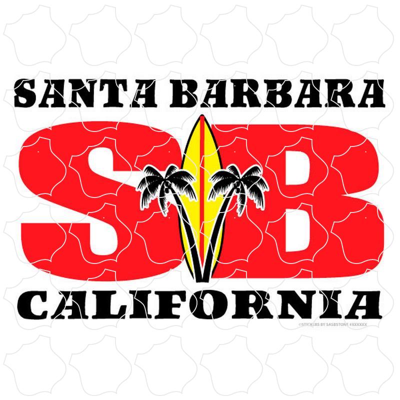 Santa Barbara, CA Fat Letters Surfboard & Palm Trees