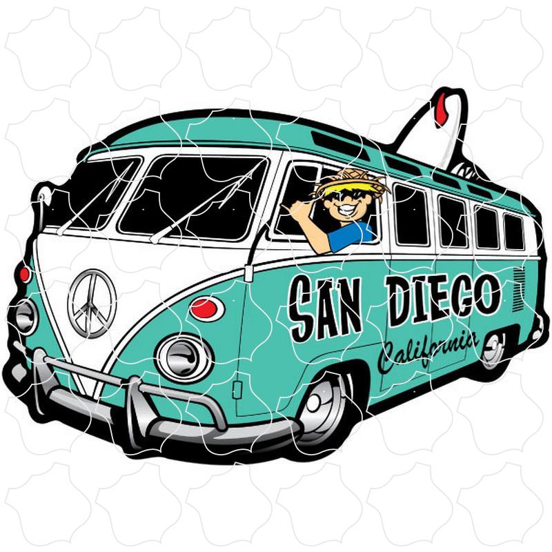 San Diego, California Bus Corner View Surfboard