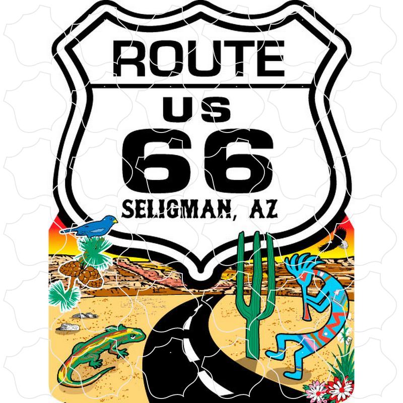 Seligman AZ Route 66 Shield Desert Road Scene