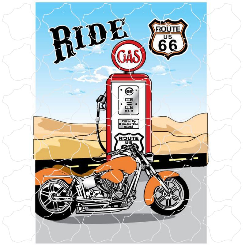 Route 66 Gas Pump and Motorcycle