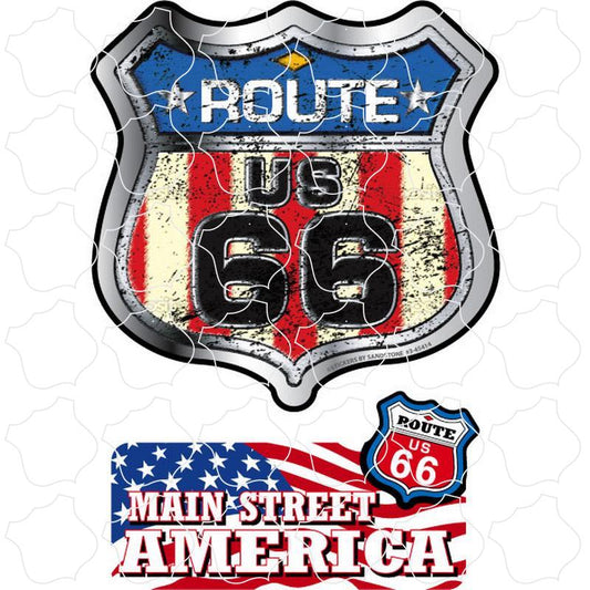 Route 66 Flag Shield and Stripes 2 Up Sticker Sheet