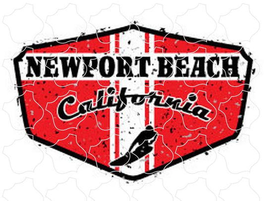 Newport Beach, California Red Distressed Surfer Shield