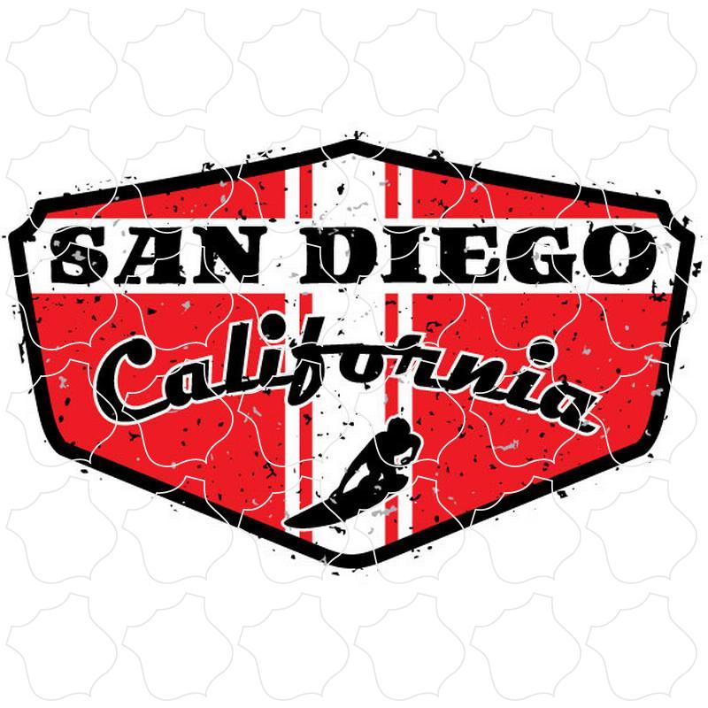 San Diego, California Red Distressed Surfer Shield