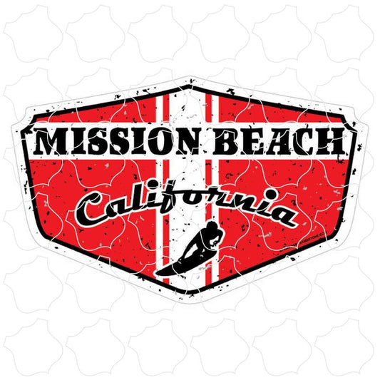 Mission Beach, California Distressed Surfer Shield