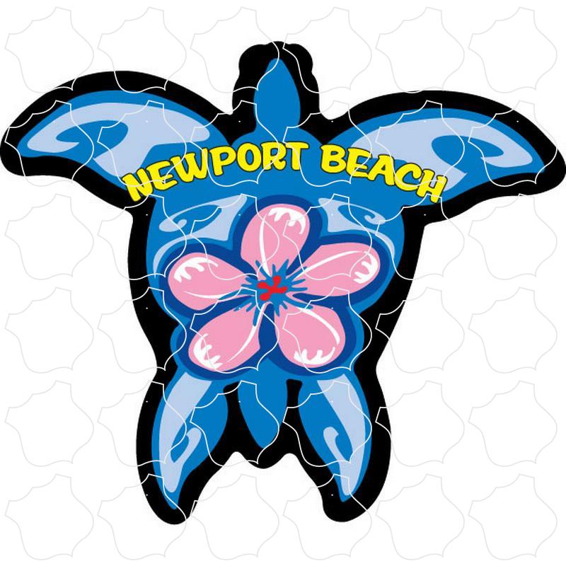 Newport Beach, CA Blue Turtle with Pink Flower Vertical