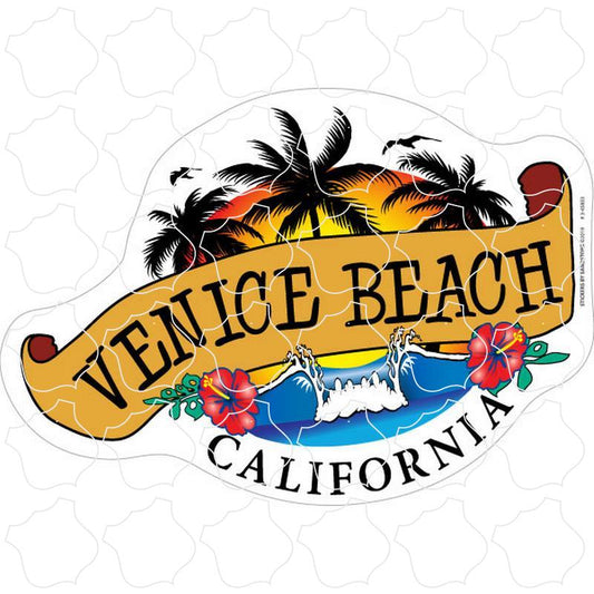 Venice Beach, California Wave & Palm Trees Scroll Banner