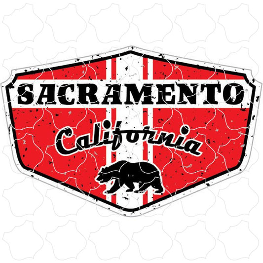 Sacramento, California Red Distressed Bear Shield