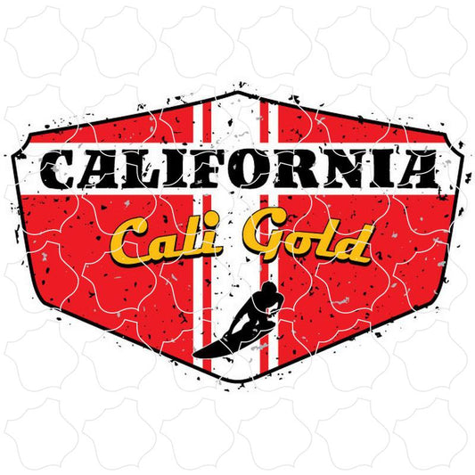 California Red Distressed Surfer Shield Cali Gold