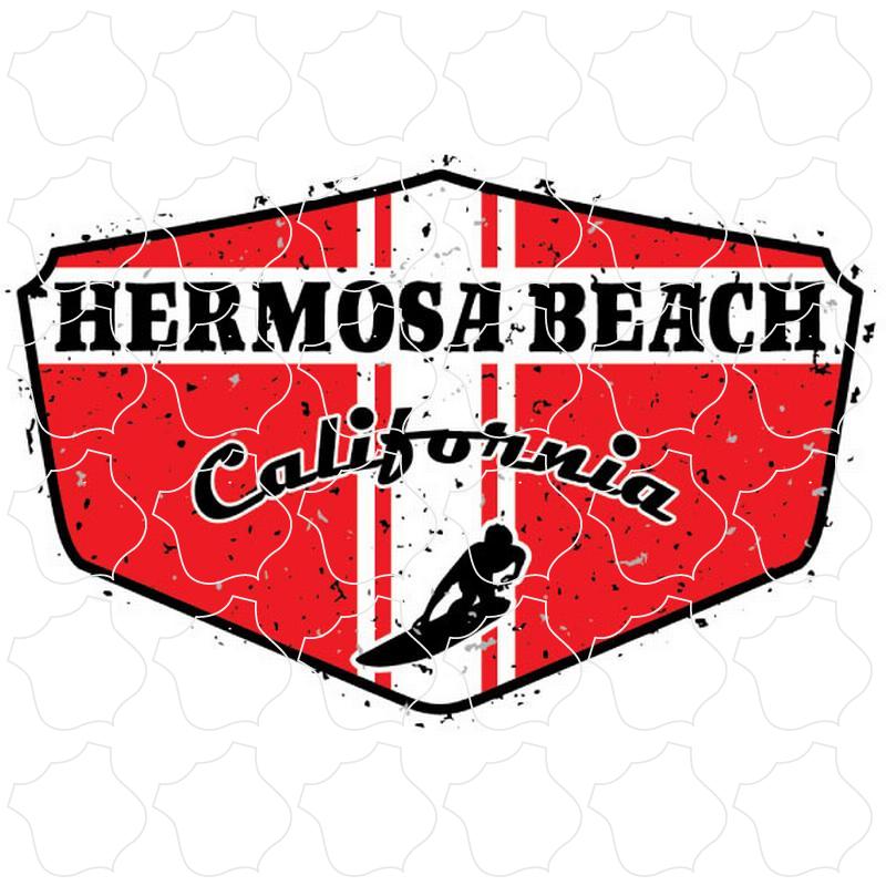 Red Distressed Surfer Shield Hermosa Beach, CA Red Distressed Surfer Shield