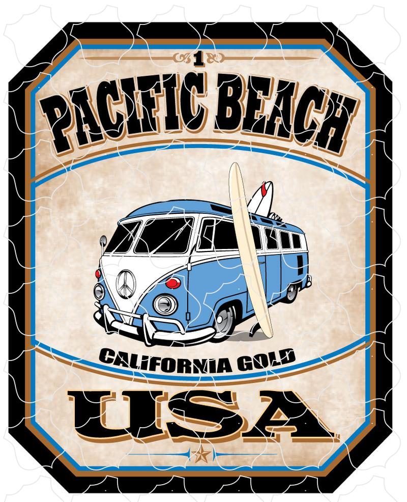 Pacific Beach California Gold Bus With Longbo Pacific Beach California Gold Bus With Longboard Vertical