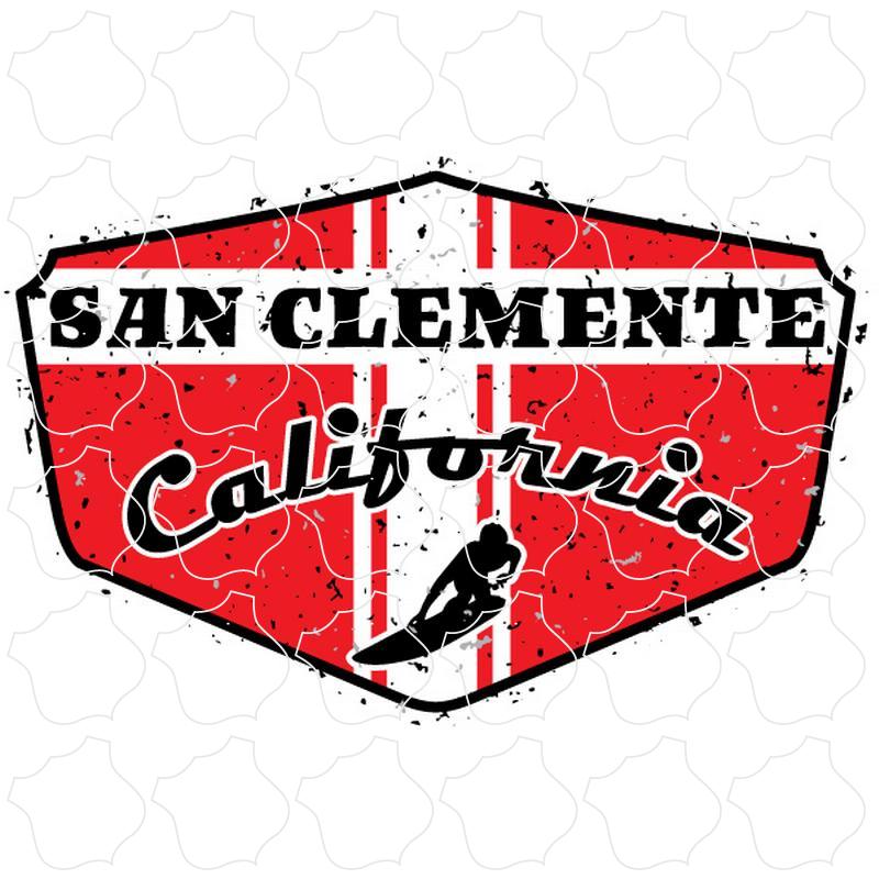 San Clemente, California Red Surfer Distressed Shield