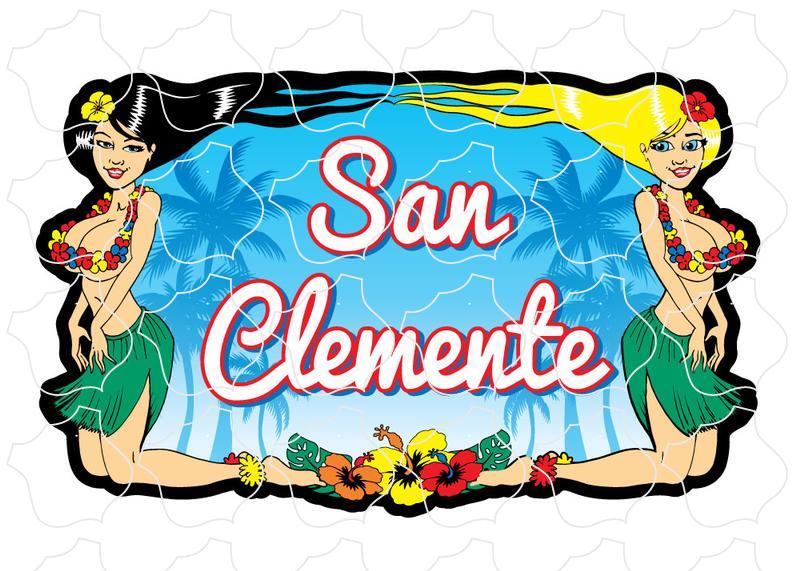 San Clemente Two Kneeling Girls San Clemente Hula Hawaiin Girls