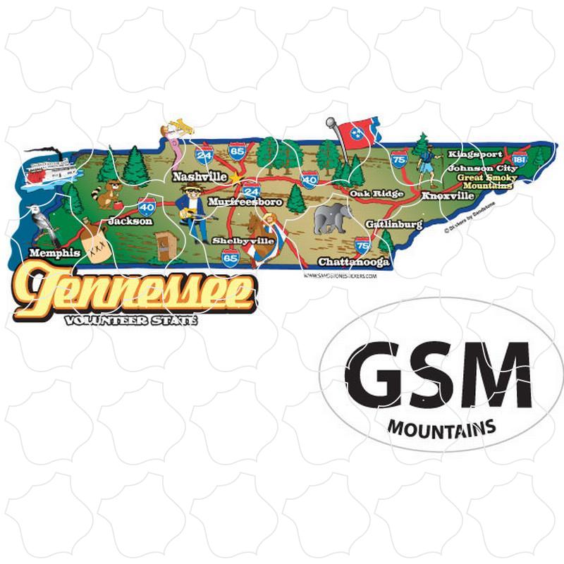 Tennessee Map Euro Great Smoky Mnts Tennessee Map & Euro Oval