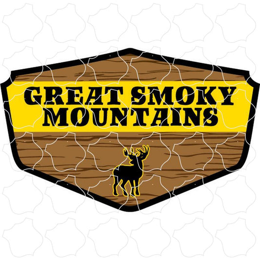 Great Smoky Mountains Deer on wood grain shield