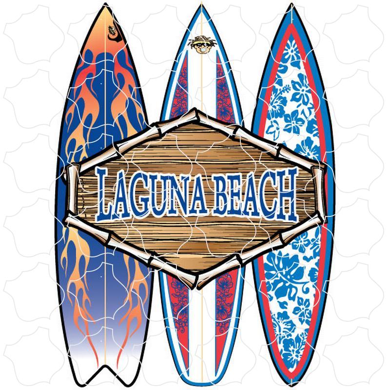 Laguna Beach 3 Surfboards With Wood Sign