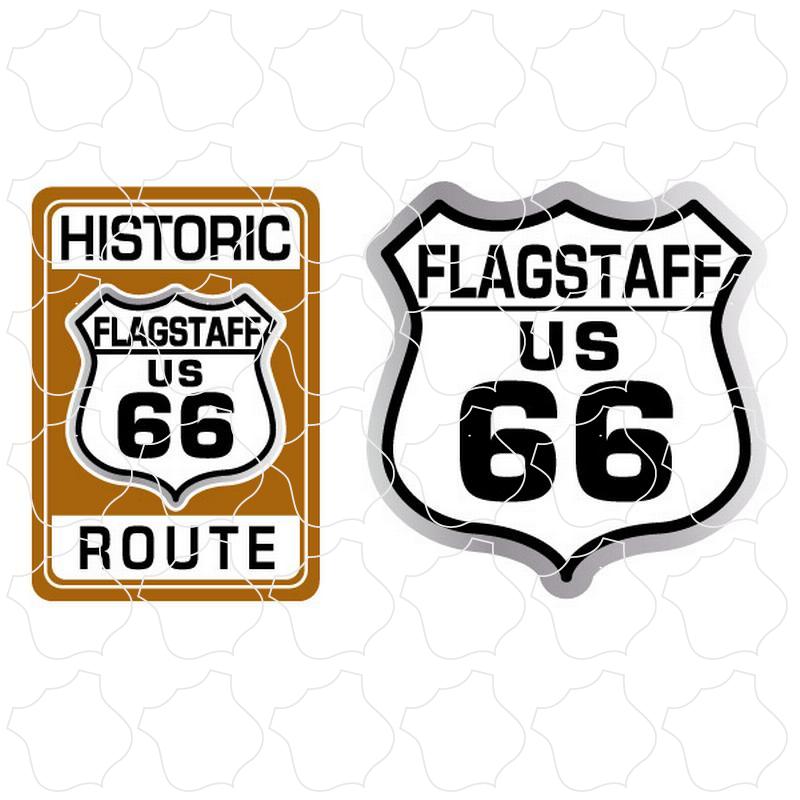 66 Historic Sign BW Shield Flagstaff, AZ Route 66 Historic Brown Sign & Black White Shield