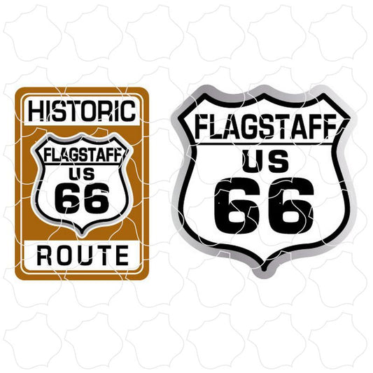 66 Historic Sign BW Shield Flagstaff, AZ Route 66 Historic Brown Sign & Black White Shield