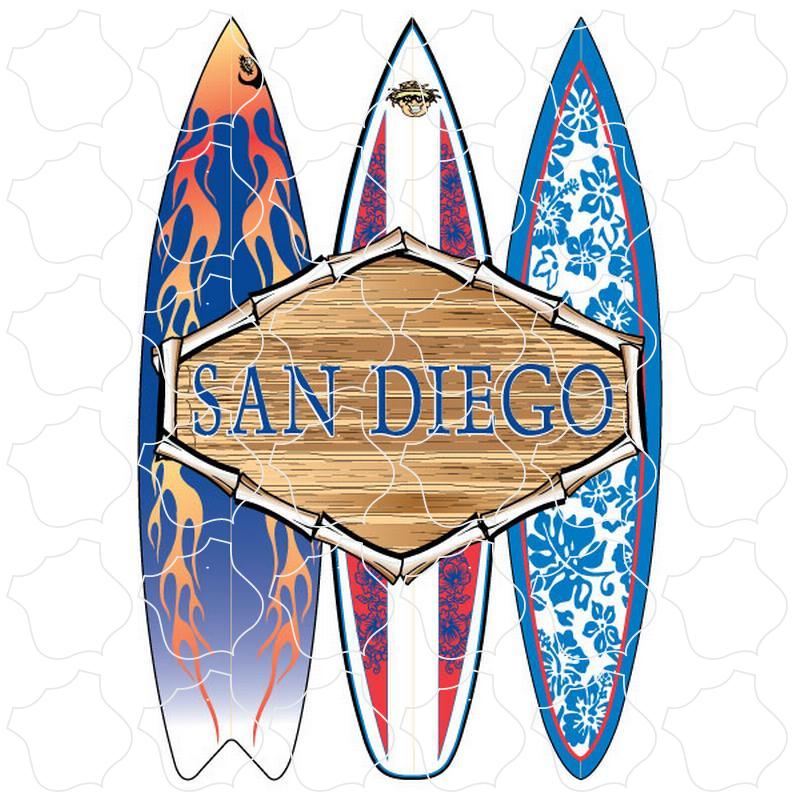 San Diego 3 Surfboards Wood Sign