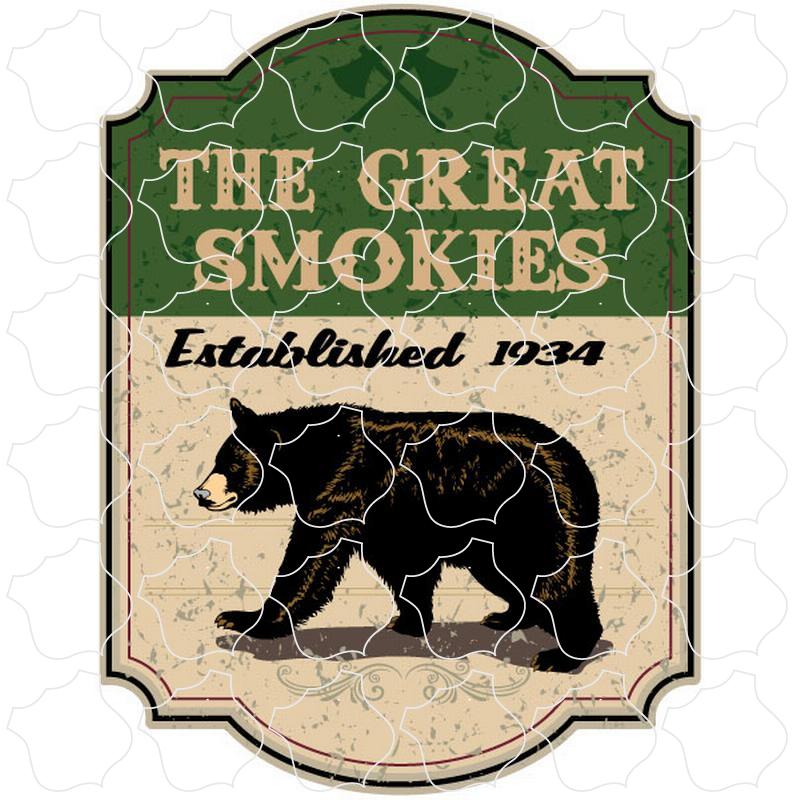 Great Smoky Mountains Green Sign with Bear Vertical