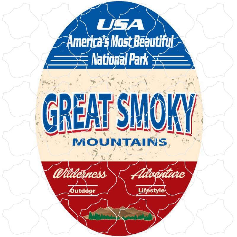 Great Smoky Mountains Wide Vert Oval Blue Tan Red