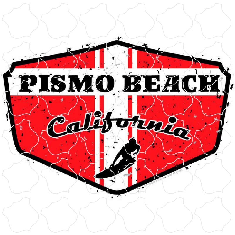 Pismo Beach, CA Red Distressed Surfer Shield