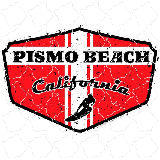 Pismo Beach, CA Red Distressed Surfer Shield