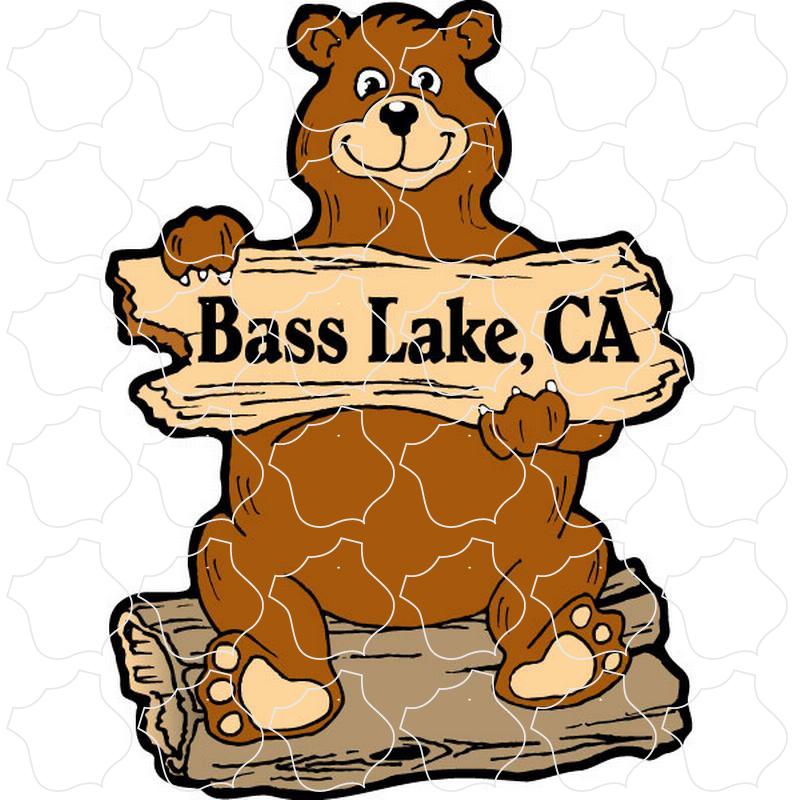 Bass Lake, CA Log Bear Holding Sign